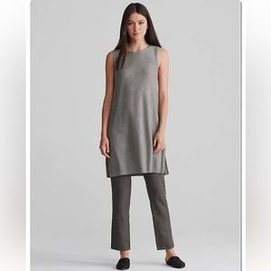 Eileen Fisher Tunic Sleek Tencel Merino Wool Knit Bateau Neck Sleeveless